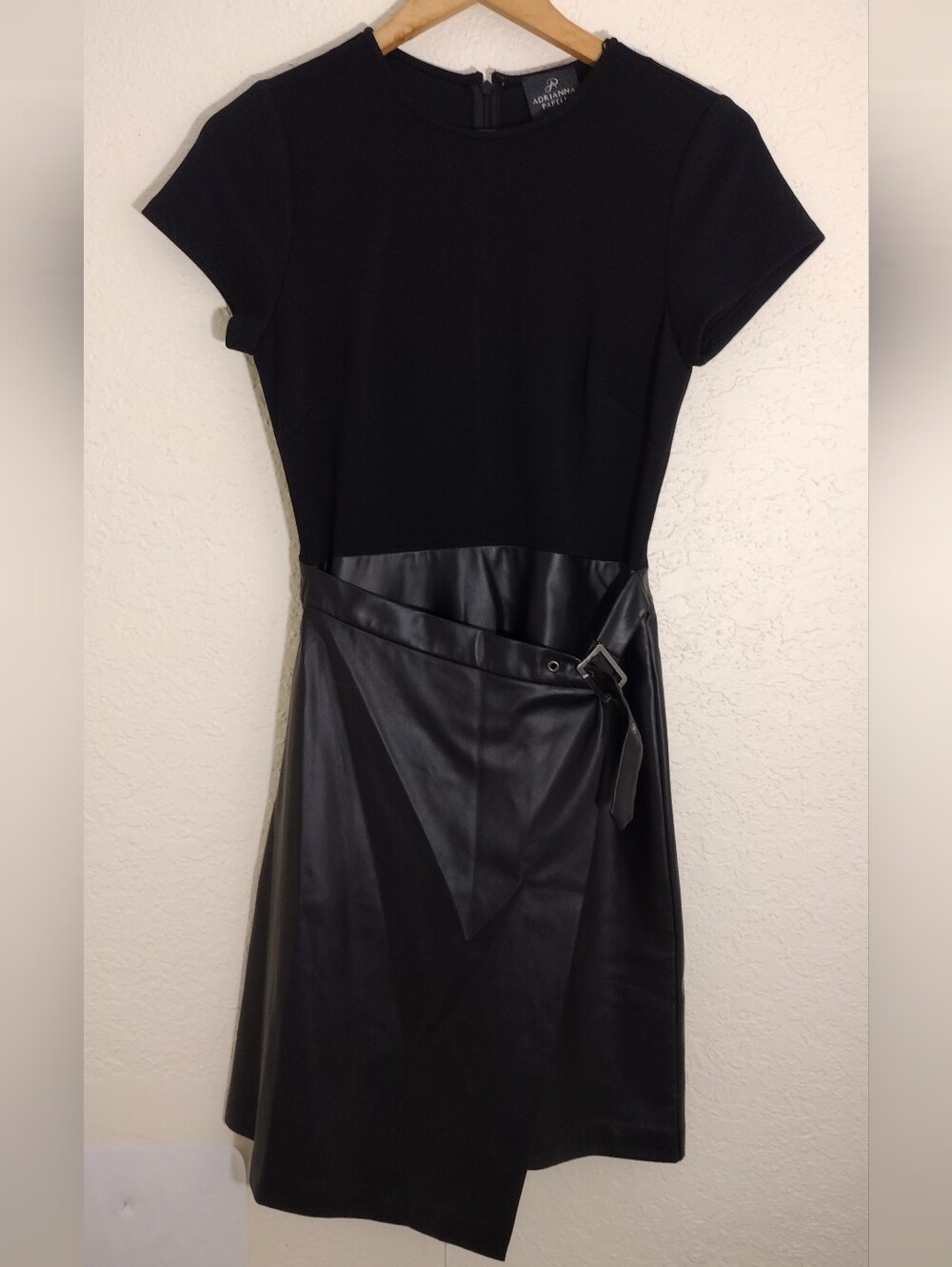 Adrianna Papell Ponte Faux Leather Dress, Black - Picture 7 of 12